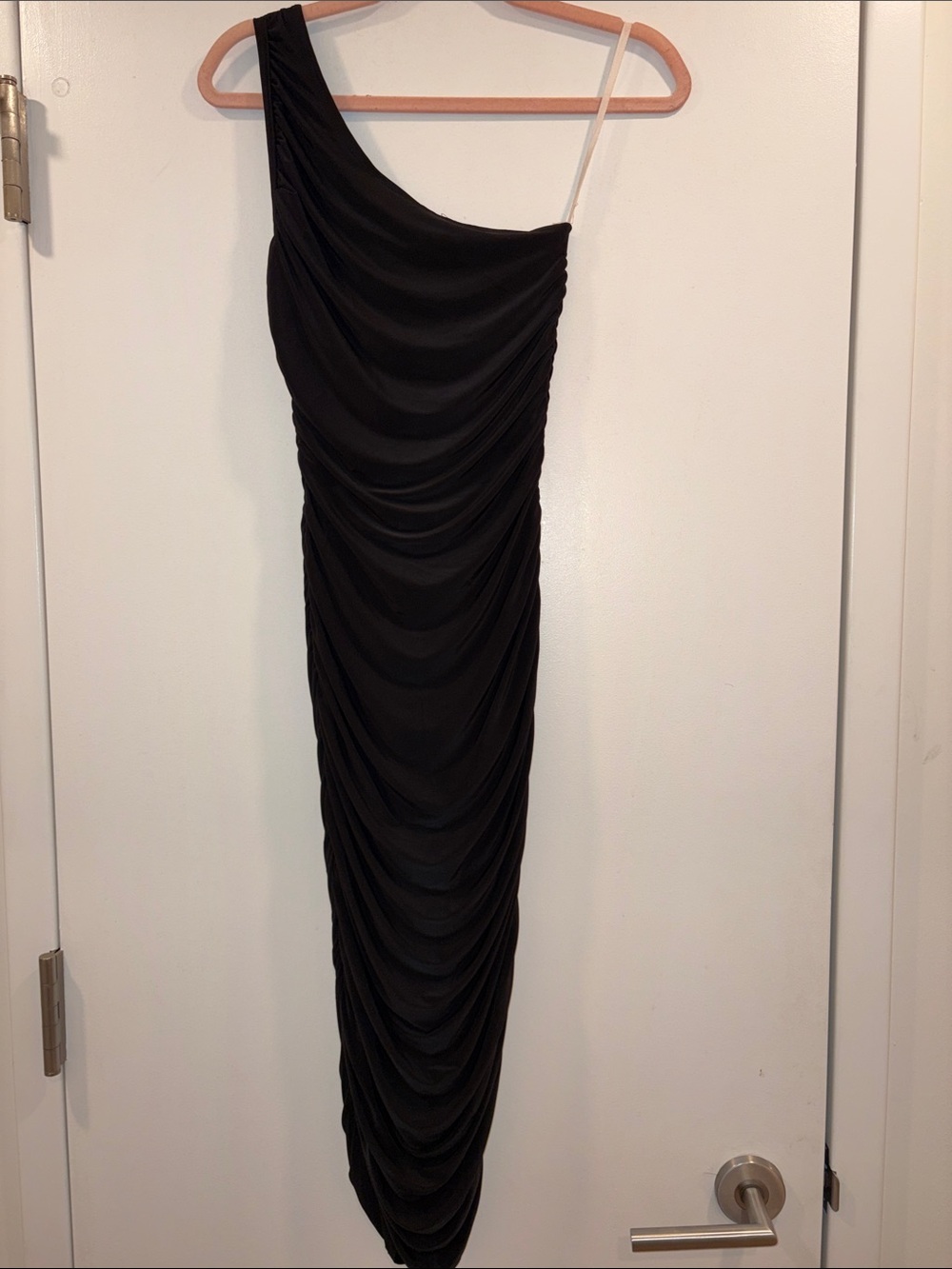 One-Shoulder Black Ruched Bodycon Dress